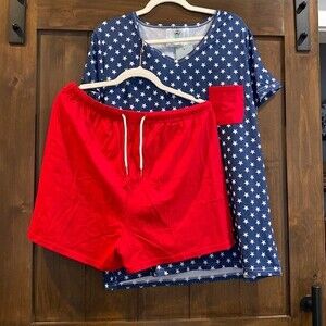E315 NWT Boutique Women’s Short & Top PJ set M, L, Xl, XXL stars July 4th